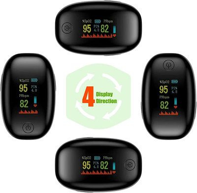 Pulse oximeter clipped on a fingertip